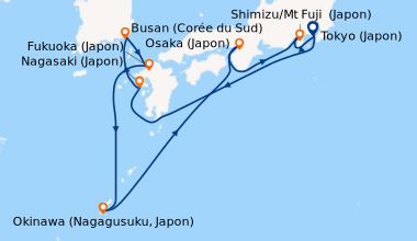 Itinéraire de la croisière Tokyo (Japon), En mer, Nagasaki (Japon), Busa...