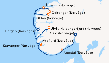 Itinéraire de la croisière Fjords norvégiens