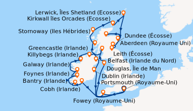 Itinéraire de la croisière Portsmouth (Royaume-Uni), Fowey (Royaume-Uni)...