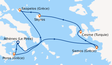 Itinéraire de la croisière Athènes (Le Pirée), En mer, Skopelos (Grèce),...
