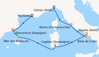 Itinéraire de la croisière France, Espagne, Italie