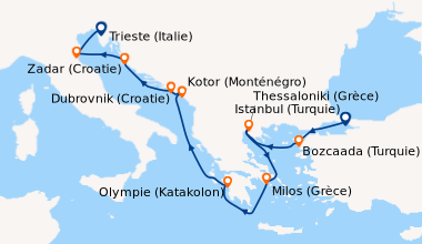 Itinéraire de la croisière Istanbul (Turquie), Bozcaada (Turquie), Thess...