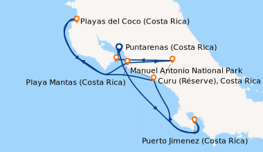 Itinéraire de la croisière Côte pacifique du Costa Rica