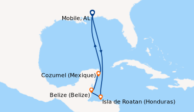 Itinéraire de la croisière Mobile, AL, En mer, En mer, Nassau (Bahamas),...