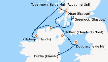 Itinéraire de la croisière De l’Écosse à l’Irlande : voyage en terres celtiques