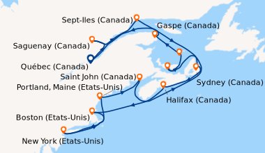 Itinéraire de la croisière Québec (Canada), Québec (Canada), Saguenay (C...