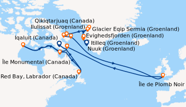 Itinéraire de la croisière Nuuk (Groenland), Evighedsfjorden (Groenland)...