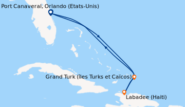 Itinéraire de la croisière Port Canaveral, Orlando (Etats-Unis), En mer,...