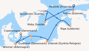 Itinéraire de la croisière Rivages baltiques et cités hanséatiques