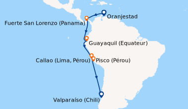 Itinéraire de la croisière Oranjestad, En mer, En mer, Canal de Panama, ...
