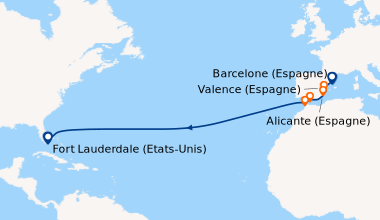Itinéraire de la croisière Barcelone (Espagne), Valence (Espagne), Alica...
