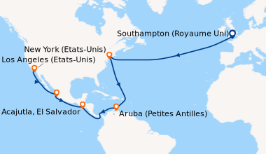 Itinéraire de la croisière L’élégance Cunard à travers les Amériques