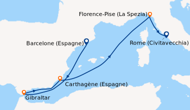 Itinéraire de la croisière Barcelone (Espagne), En mer, Gibraltar , Cart...