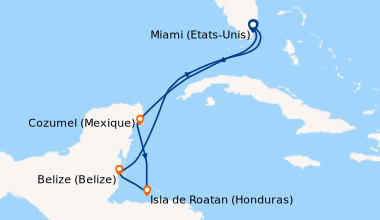 Itinéraire de la croisière Miami (Etats-Unis), En mer, Cozumel (Mexique)...