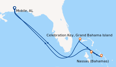 Itinéraire de la croisière Mobile, AL, En mer, En mer, Nassau (Bahamas),...