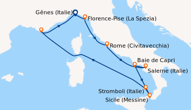 Itinéraire de la croisière Italie, France
