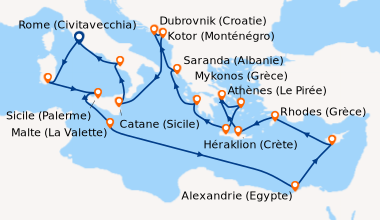 Itinéraire de la croisière Rome (Civitavecchia), Cagliari (Sardaigne), S...