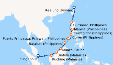Itinéraire de la croisière Joyaux et mystères des Philippines et de Bornéo