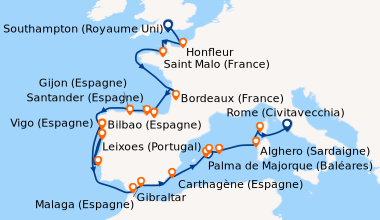 Itinéraire de la croisière Southampton (Royaume Uni), Honfleur, Saint Ma...