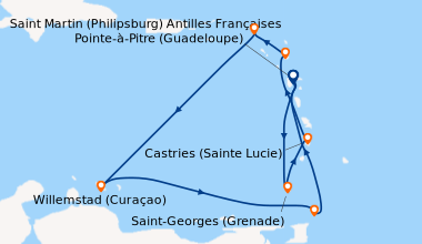 Itinéraire de la croisière Plages de rêve et Carnaval