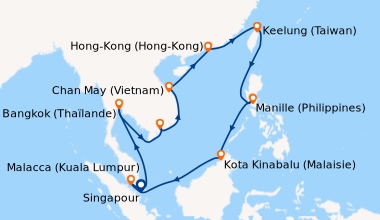 Itinéraire de la croisière Singapour, En mer, En mer, Bangkok (Thaïlande...
