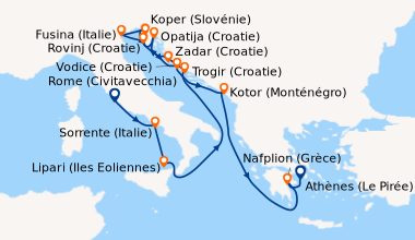 Itinéraire de la croisière Rome (Civitavecchia), Sorrente (Italie), Lipa...