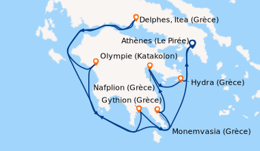 Itinéraire de la croisière Paysages et sites emblématiques du Péloponnèse