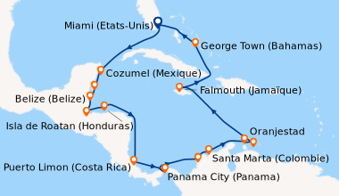 Itinéraire de la croisière Miami (Etats-Unis), En mer, Cozumel (Mexique)...