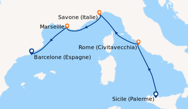 Itinéraire de la croisière Italie, France, Espagne