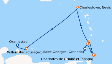 Itinéraire de la croisière Oranjestad, Willemstad (Curaçao), En mer, En ...