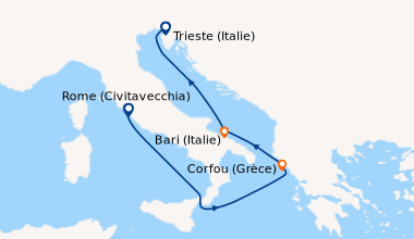 Itinéraire de la croisière Rome (Civitavecchia), En mer, Corfou (Grèce),...