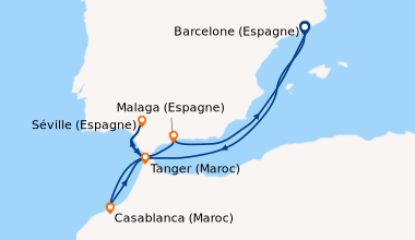 Itinéraire de la croisière Barcelone (Espagne), En mer, Casablanca (Maro...