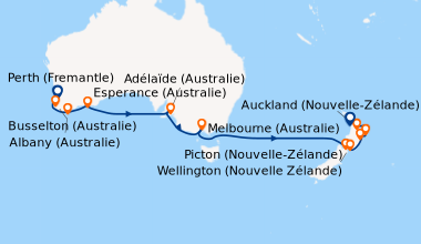 Itinéraire de la croisière Perth (Fremantle), Busselton (Australie), Alb...