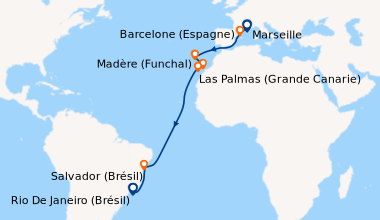 Itinéraire de la croisière Marseille, Barcelone (Espagne), En mer, En me...