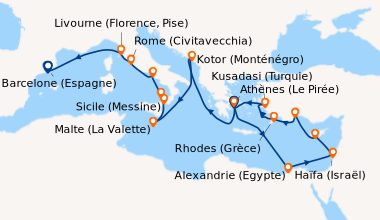 Itinéraire de la croisière Athènes (Le Pirée), En mer, Alexandrie (Egypt...