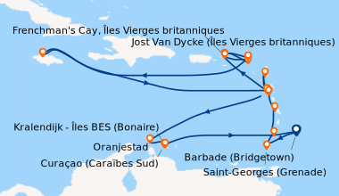 Itinéraire de la croisière Barbade (Bridgetown), Saint-Georges (Grenade)...