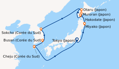 Itinéraire de la croisière Tokyo (Japon), En mer, Miyako (Japon), Murora...