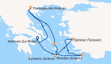 Itinéraire de la croisière Athènes (Le Pirée), En mer, Rhodes (Grèce), E...