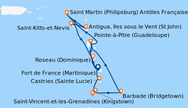 Itinéraire de la croisière Fort de France (Martinique), Pointe-à-Pitre (...