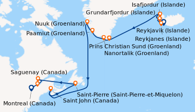 Itinéraire de la croisière Reykjavik (Islande), Reykjanes (Islande), Gru...