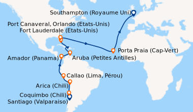 Itinéraire de la croisière Santiago du Chili (Chili), Santiago du Chili ...