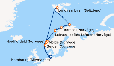 Itinéraire de la croisière Hambourg (Allemagne), En mer, Bergen (Norvège...