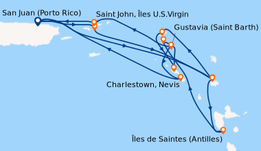 Itinéraire de la croisière San Juan (Porto Rico), En mer, Antigua, Iles ...