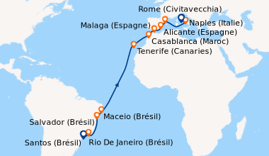 Itinéraire de la croisière Santos (Brésil), Rio De Janeiro (Brésil), En ...