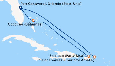Itinéraire de la croisière Port Canaveral, Orlando (Etats-Unis), CocoCay...