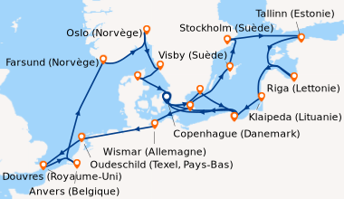 Itinéraire de la croisière Copenhague (Danemark), Karlskrona (Suède), Gd...