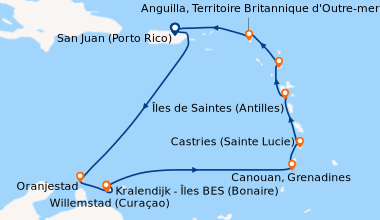 Itinéraire de la croisière San Juan (Porto Rico), En mer, Oranjestad, Wi...