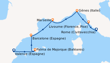 Itinéraire de la croisière Valence (Espagne), Palma de Majorque (Baléare...