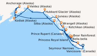 Itinéraire de la croisière Vancouver (Canada), Bella bella, Alaska Insid...