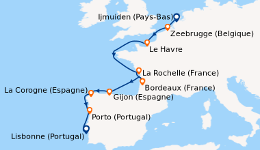 Itinéraire de la croisière Ijmuiden (Pays-Bas), Zeebrugge (Belgique), Le...